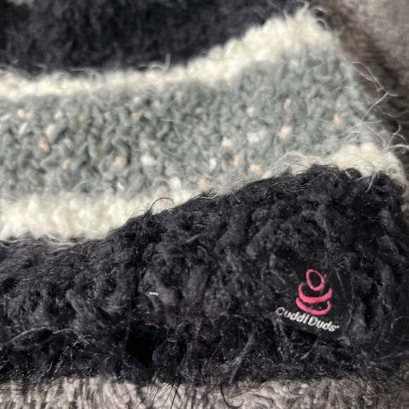 CUDDL DUDS~OS~Women's Ivory/black/grey Stripe Chenille Beanie with Pom - Picture 4 of 5